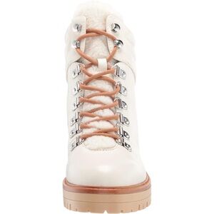 Marc Fisher Women's Mallie Cream Lace-Up Vegan Ankle Boots Faux Fur-Size 9.5